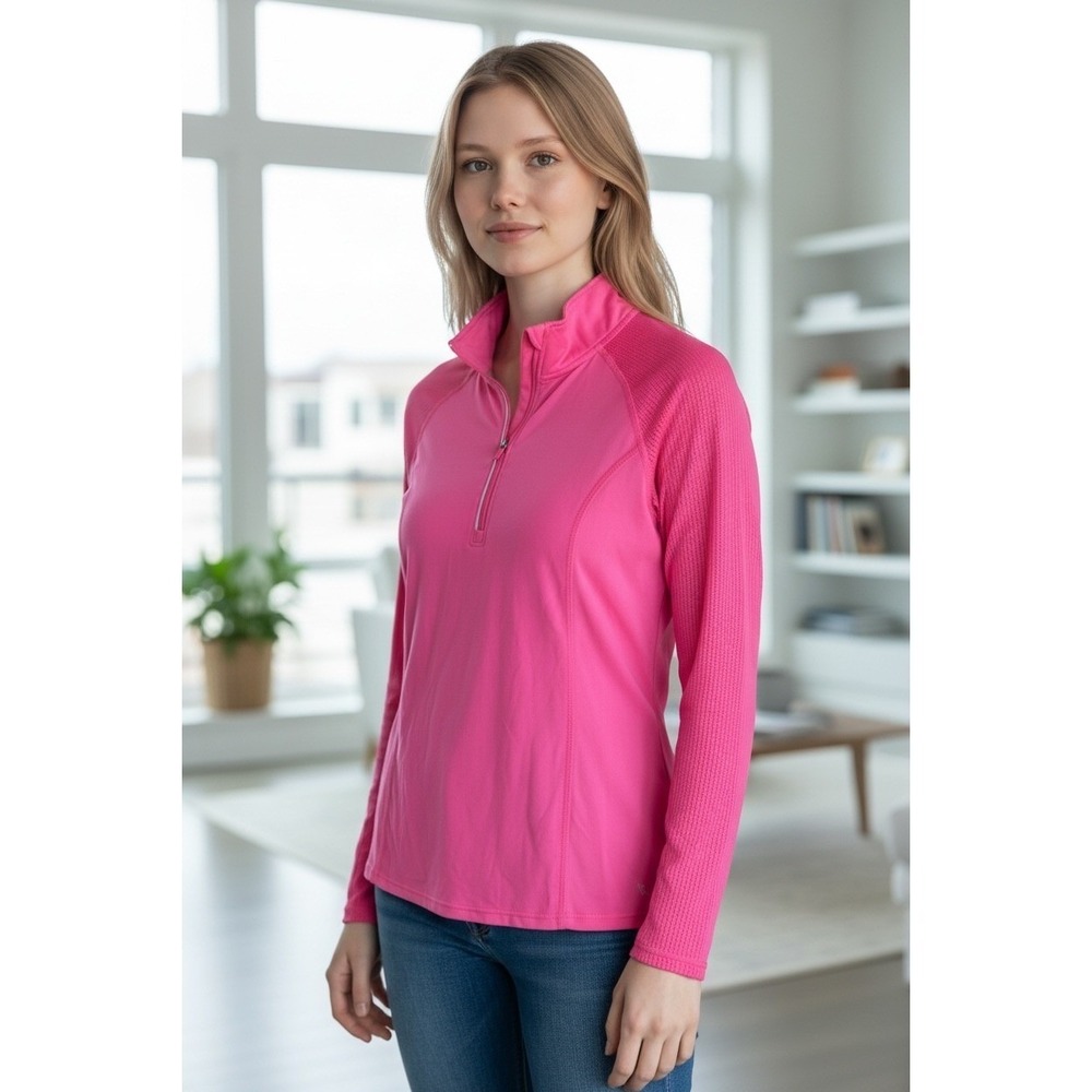 Danskin Now Women's Pink Long Sleeve Quarter Zip Athletic Pullover Top Size M